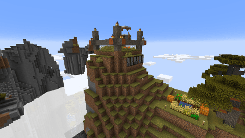 At the peak of a savanna mountain, overlooking jutting cliffs and a floating isle, the foundation of a small house can be seen.